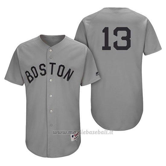 Maglia Baseball Uomo Boston Red Sox 13 Hanley Ramirez Grigio Turn Back The Clock Autentico